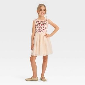 Cat & Jack Floral Kids Dress - Cream and Red